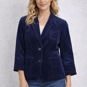 The Limited Corduroy Blue Fitted Button Blazer Jacket Career Size Large